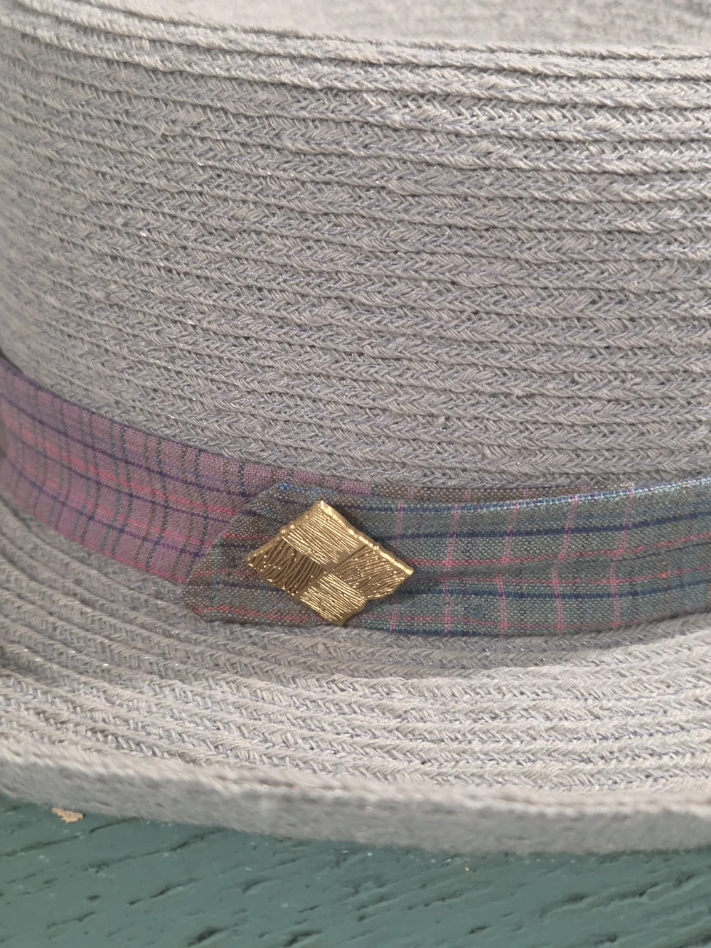 August Hats Gray Hemp Blend Plaid Band Boater Hat